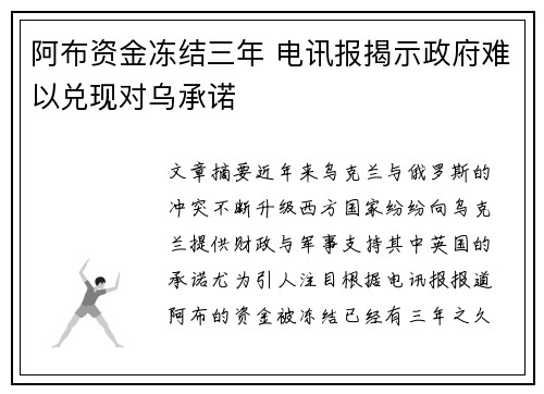 阿布资金冻结三年 电讯报揭示政府难以兑现对乌承诺