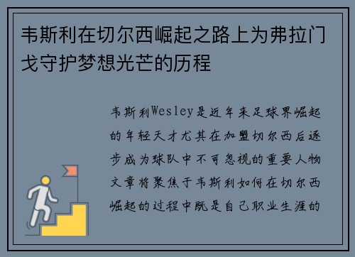 韦斯利在切尔西崛起之路上为弗拉门戈守护梦想光芒的历程